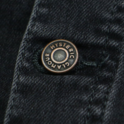 USED加工 ストレッチ デニム ロゴ プリント ビスチェ / キャミソール ショート丈 コットン