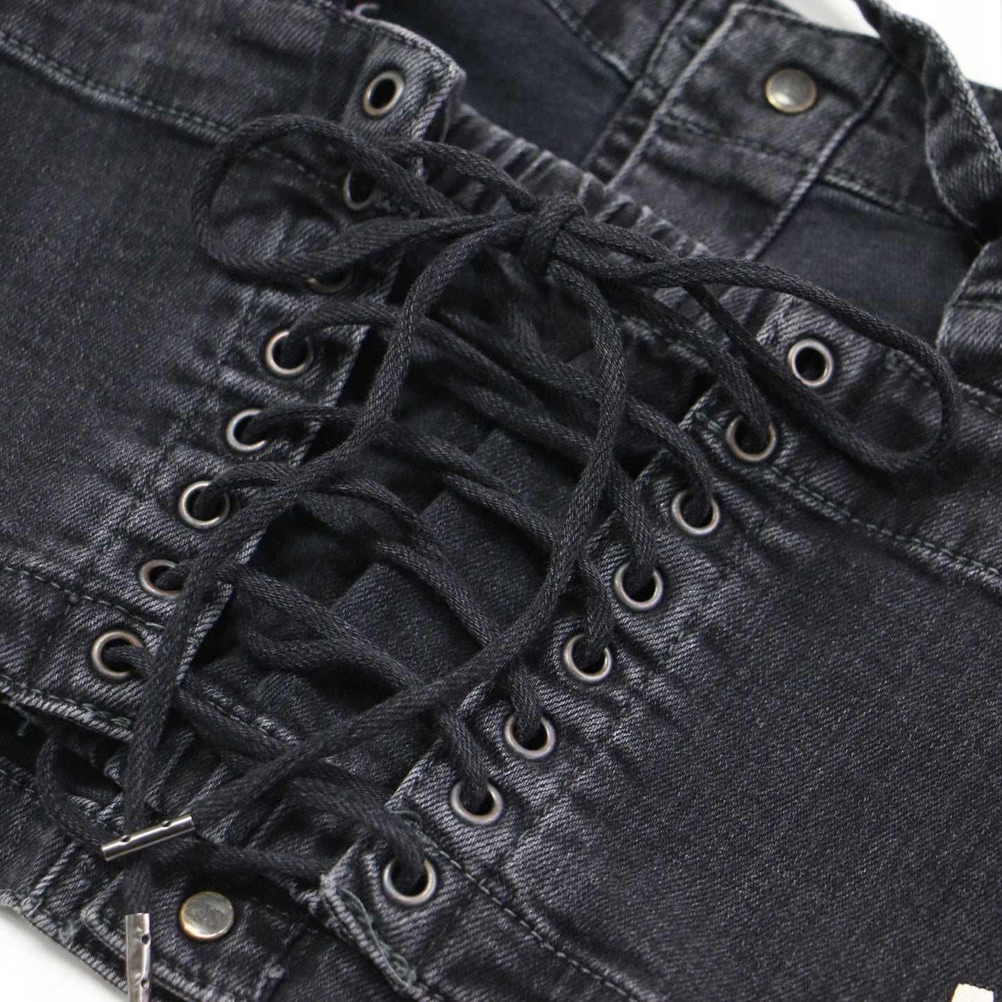 USED加工 ストレッチ デニム ロゴ プリント ビスチェ / キャミソール ショート丈 コットン