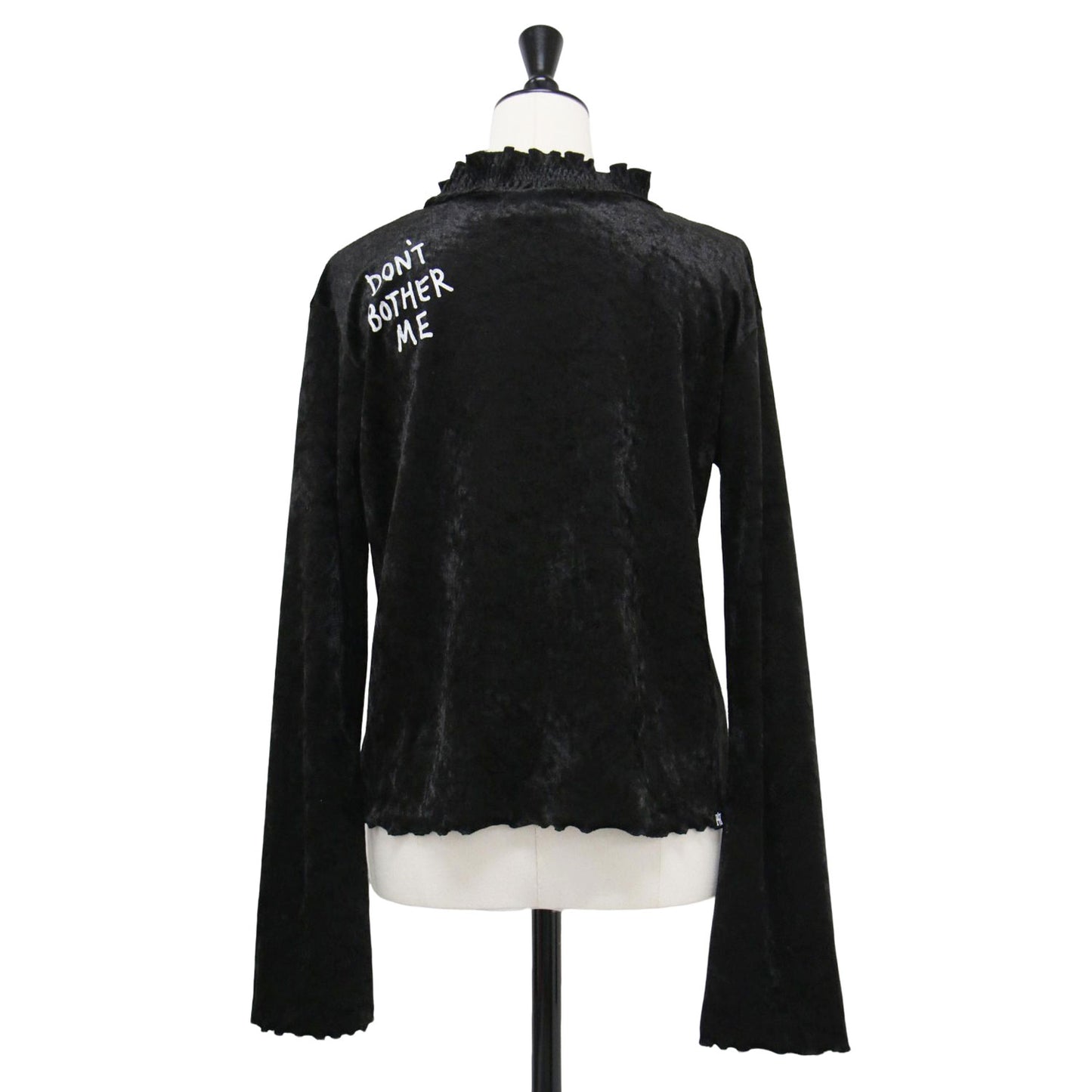 ハート ロゴ プリント ベロア カットソー / HEART Tシャツ プルオーバー 長袖 スタンドカラー ギャザー