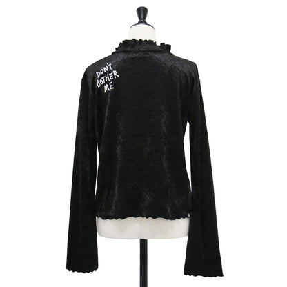 ハート ロゴ プリント ベロア カットソー / HEART Tシャツ プルオーバー 長袖 スタンドカラー ギャザー