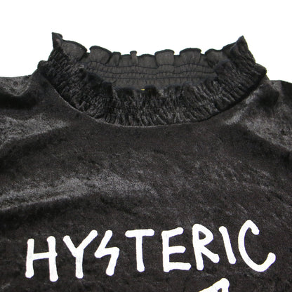 ハート ロゴ プリント ベロア カットソー / HEART Tシャツ プルオーバー 長袖 スタンドカラー ギャザー