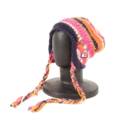 23秋冬 手編み ボーダー ニット キャップ / MOTOR CITY BABY 帽子 イヤーフラップ ワッペン