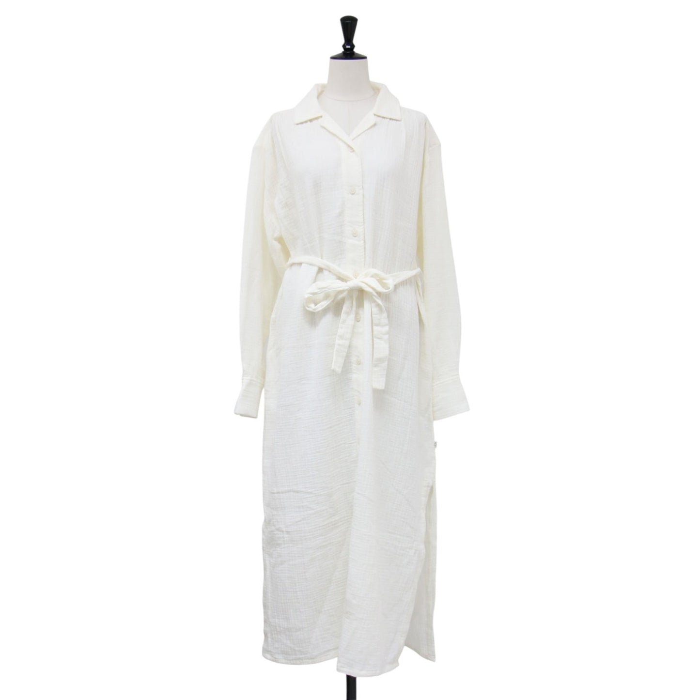 23春夏 コットン ガーゼ シャツ ワンピース / Anthea Dress ロング 長袖 オープンカラー ウエストベルト