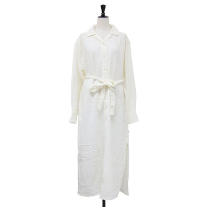 23春夏 コットン ガーゼ シャツ ワンピース / Anthea Dress ロング 長袖 オープンカラー ウエストベルト