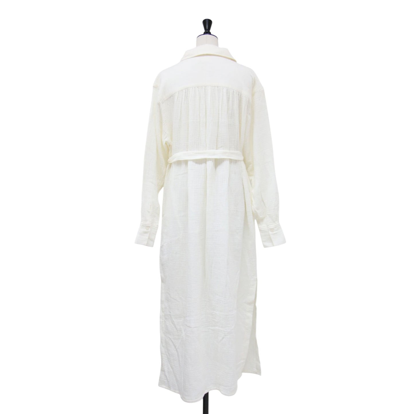 23春夏 コットン ガーゼ シャツ ワンピース / Anthea Dress ロング 長袖 オープンカラー ウエストベルト