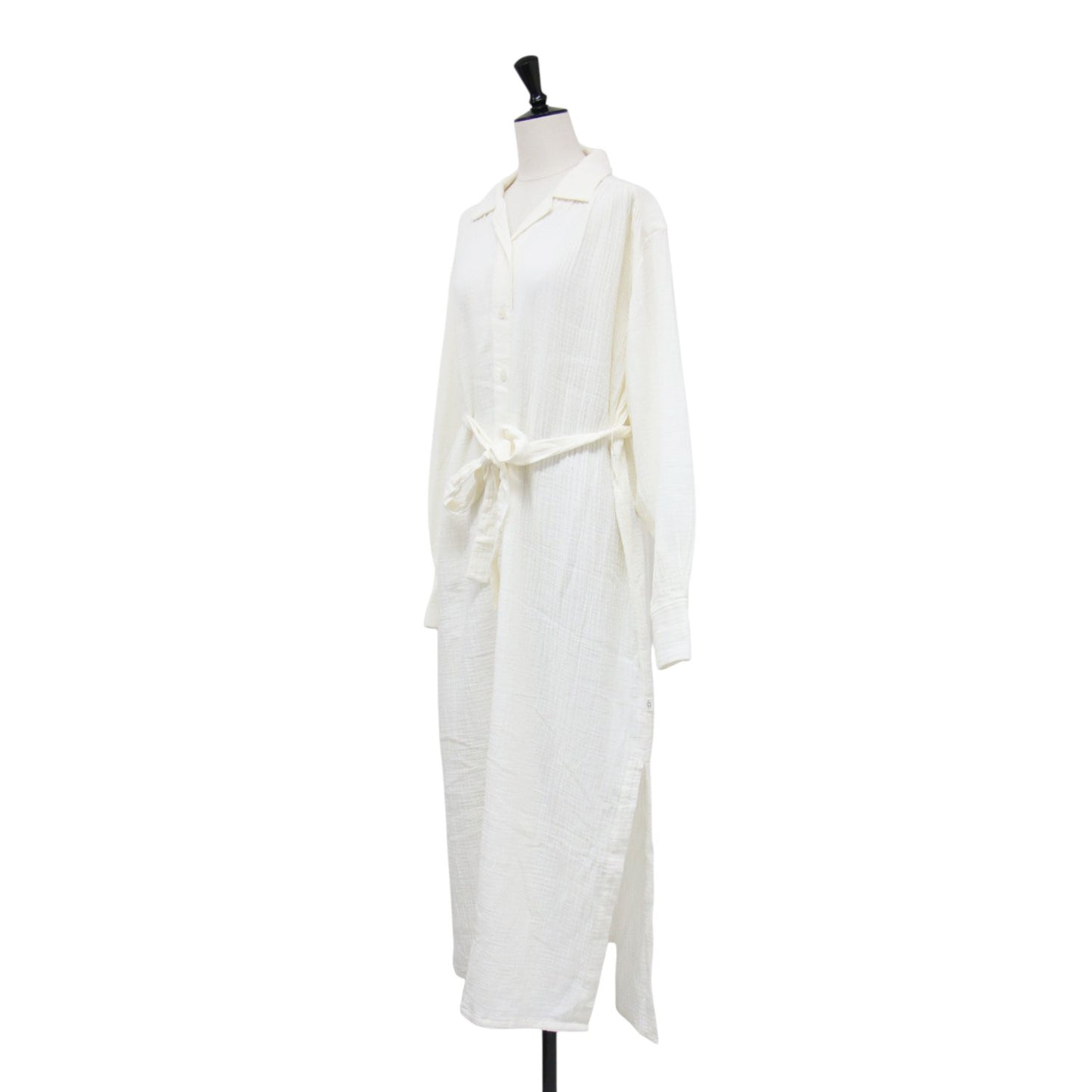 23春夏 コットン ガーゼ シャツ ワンピース / Anthea Dress ロング 長袖 オープンカラー ウエストベルト