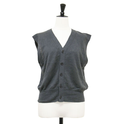 23春夏 プレーン リネン Vネック ベスト / ニット ジレ ショート丈 2WAY