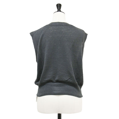 23春夏 プレーン リネン Vネック ベスト / ニット ジレ ショート丈 2WAY