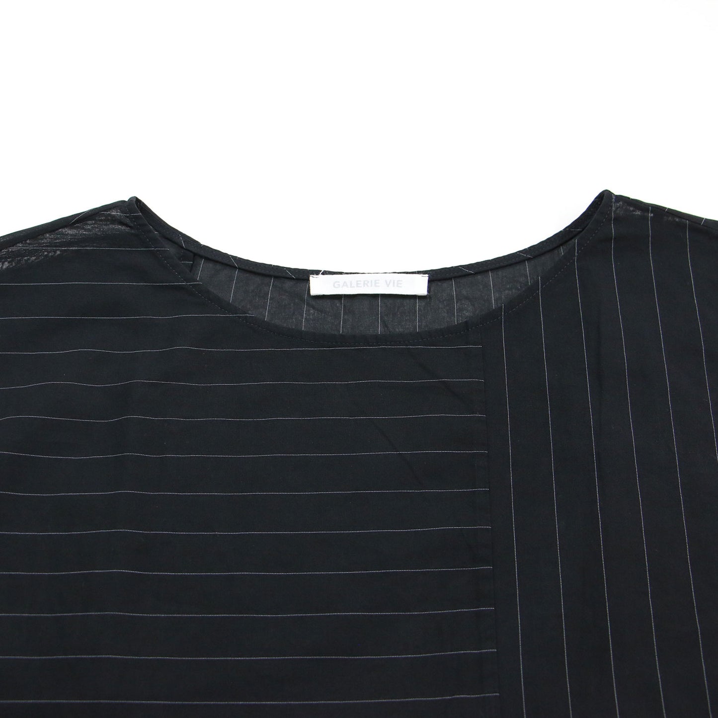 24秋冬 ボイルコットン ドロップショルダー Tシャツ / ブラウス フレンチスリーブ ボートネック シアー ストライプ