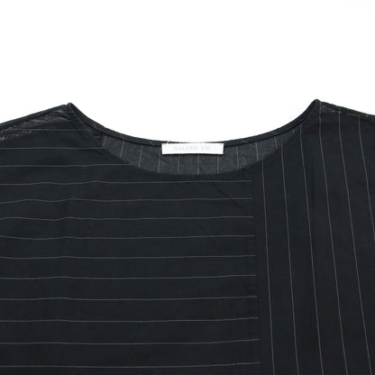 24秋冬 ボイルコットン ドロップショルダー Tシャツ / ブラウス フレンチスリーブ ボートネック シアー ストライプ
