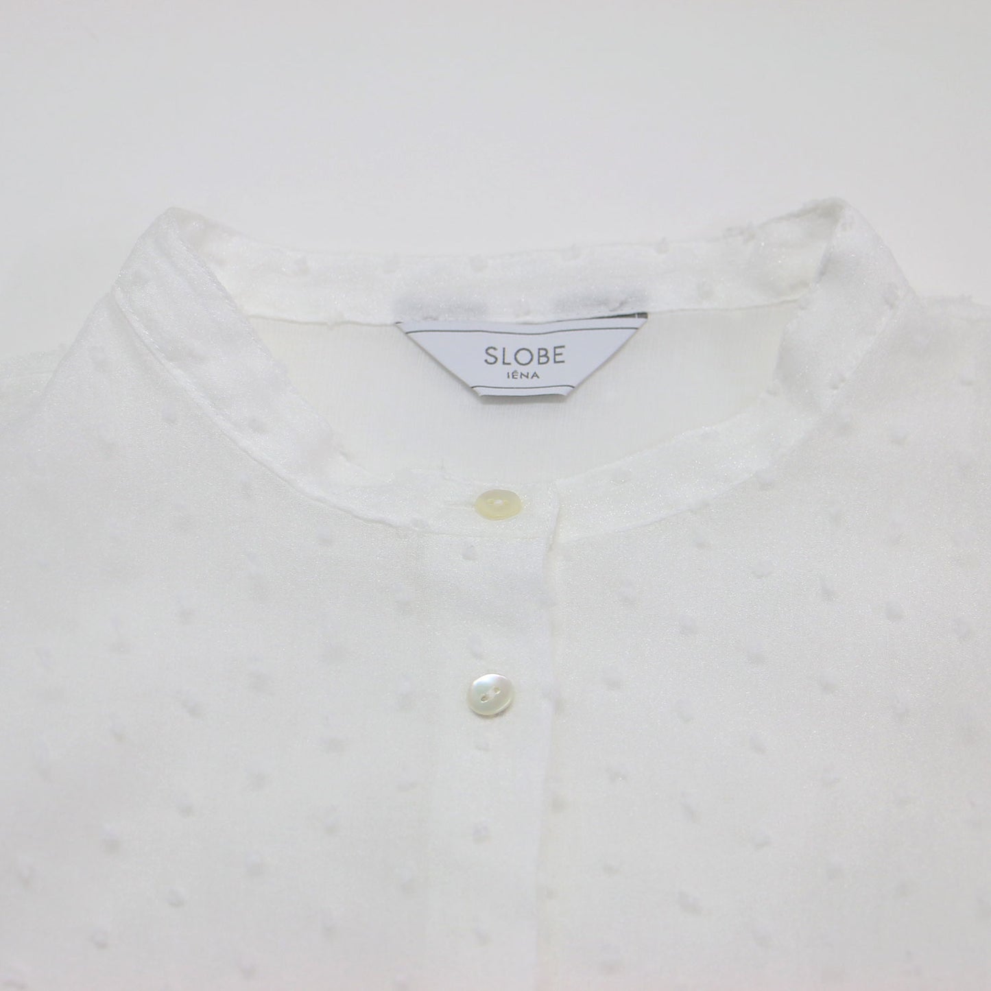 24春夏 ドット チュール オーガンジー ブラウス / シャツ 7分袖 ノーカラー パフスリーブ シアー