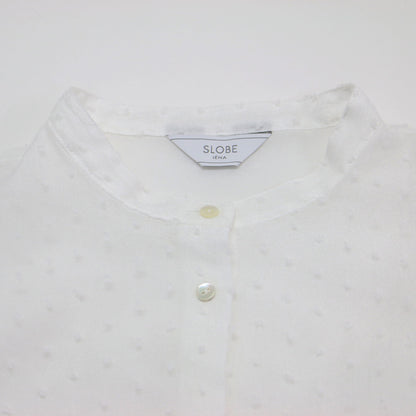 24春夏 ドット チュール オーガンジー ブラウス / シャツ 7分袖 ノーカラー パフスリーブ シアー