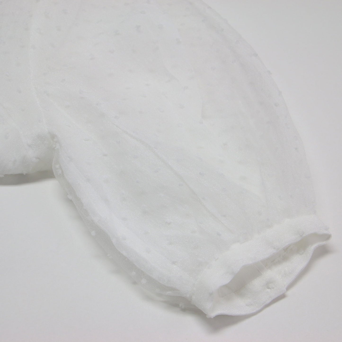 24春夏 ドット チュール オーガンジー ブラウス / シャツ 7分袖 ノーカラー パフスリーブ シアー