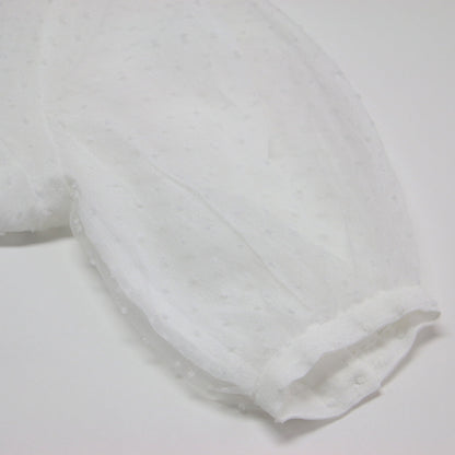 24春夏 ドット チュール オーガンジー ブラウス / シャツ 7分袖 ノーカラー パフスリーブ シアー