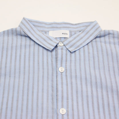 ゆるふわ コットン ショート スリーブ ロング シャツ / ワンピース 五分袖 スリット ストライプ