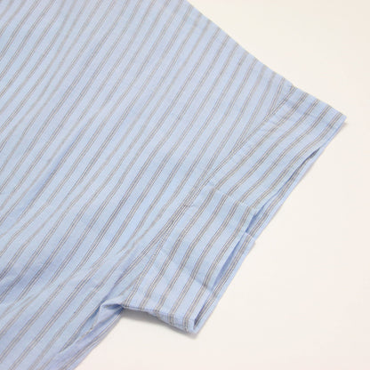 ゆるふわ コットン ショート スリーブ ロング シャツ / ワンピース 五分袖 スリット ストライプ