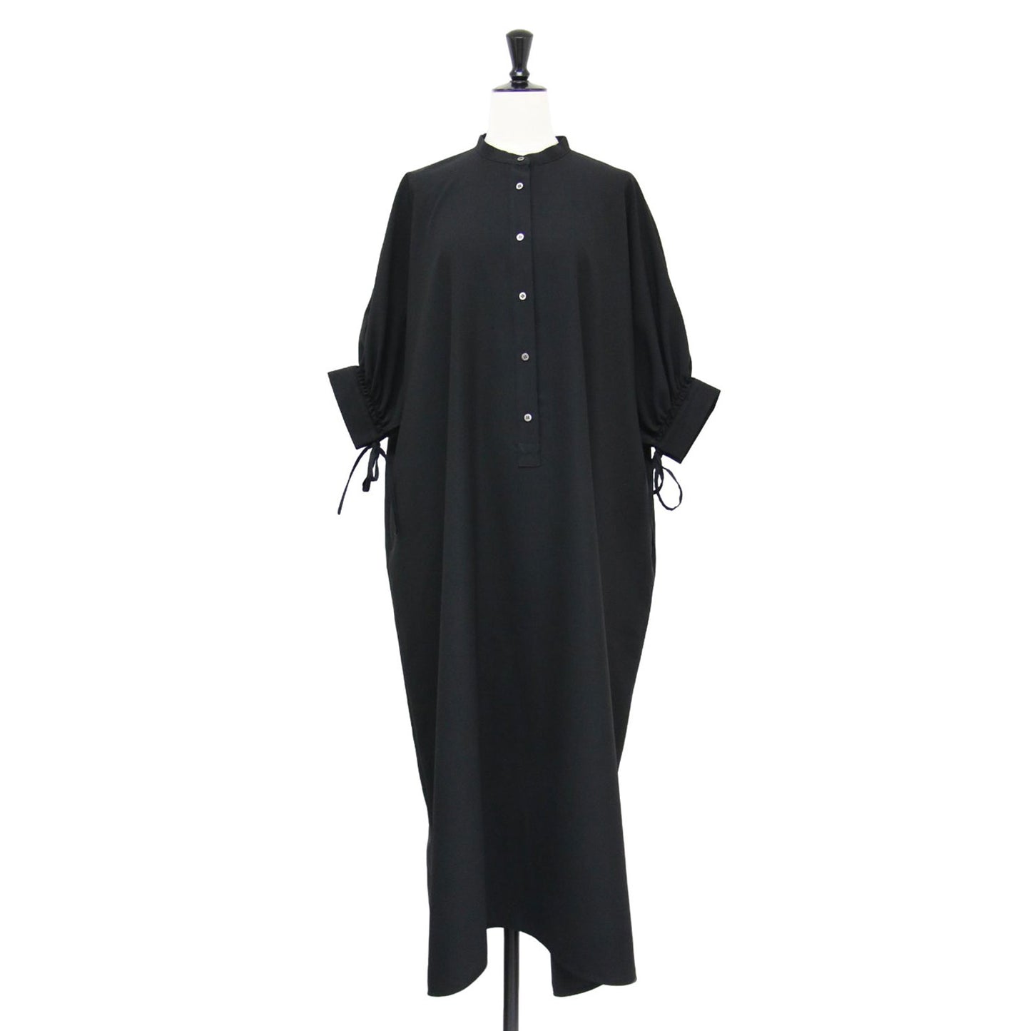 ツイル ビック シルエットドレス / ワンピース 七分袖 ロング バンドカラー スリット