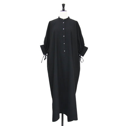 ツイル ビック シルエットドレス / ワンピース 七分袖 ロング バンドカラー スリット