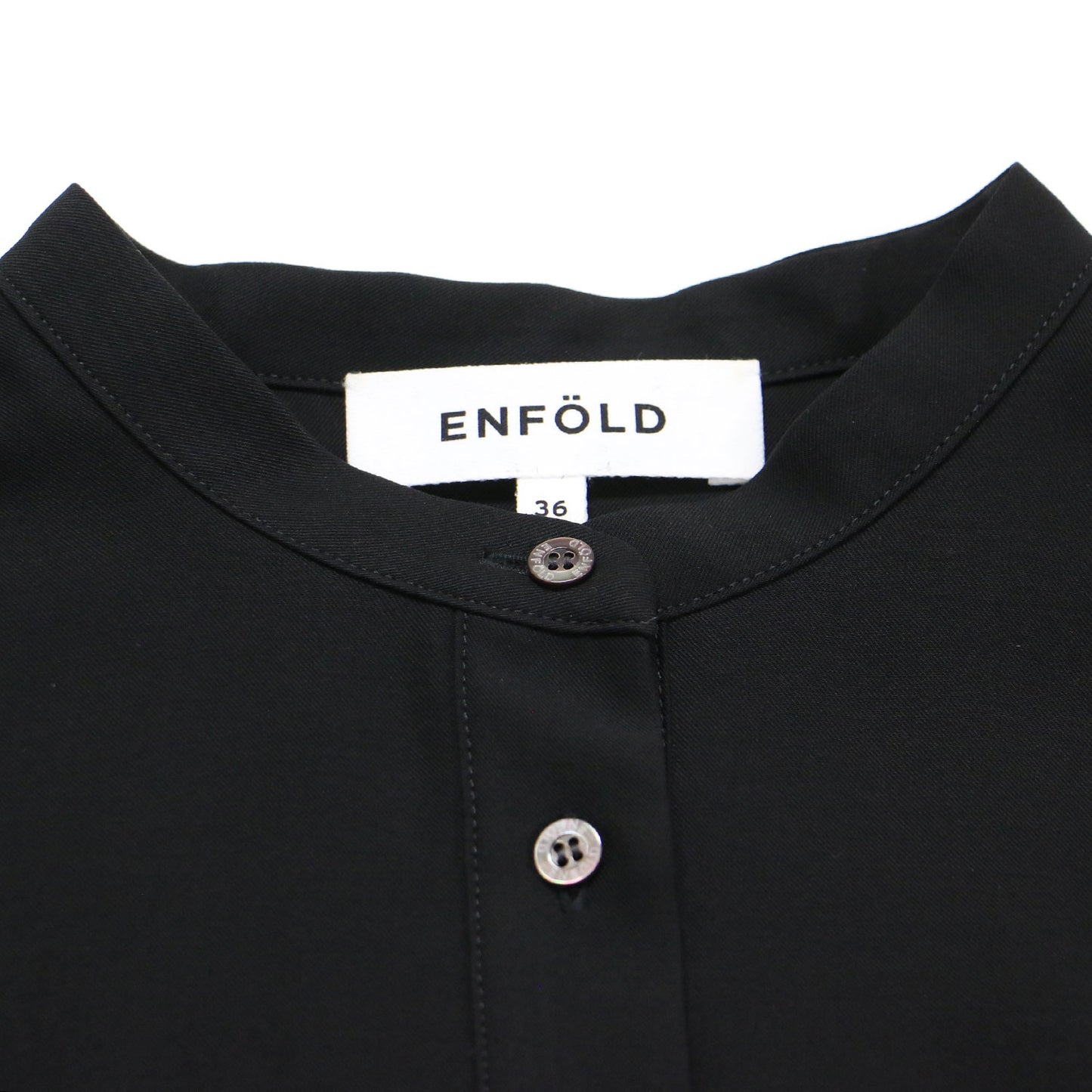 ツイル ビック シルエットドレス / ワンピース 七分袖 ロング バンドカラー スリット