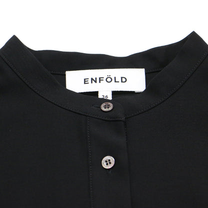 ツイル ビック シルエットドレス / ワンピース 七分袖 ロング バンドカラー スリット