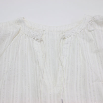 24春夏 ラメ ストライプ チュニック ブラウス / プルオーバー 長袖 スキッパー タッセル リボン スリット コットン