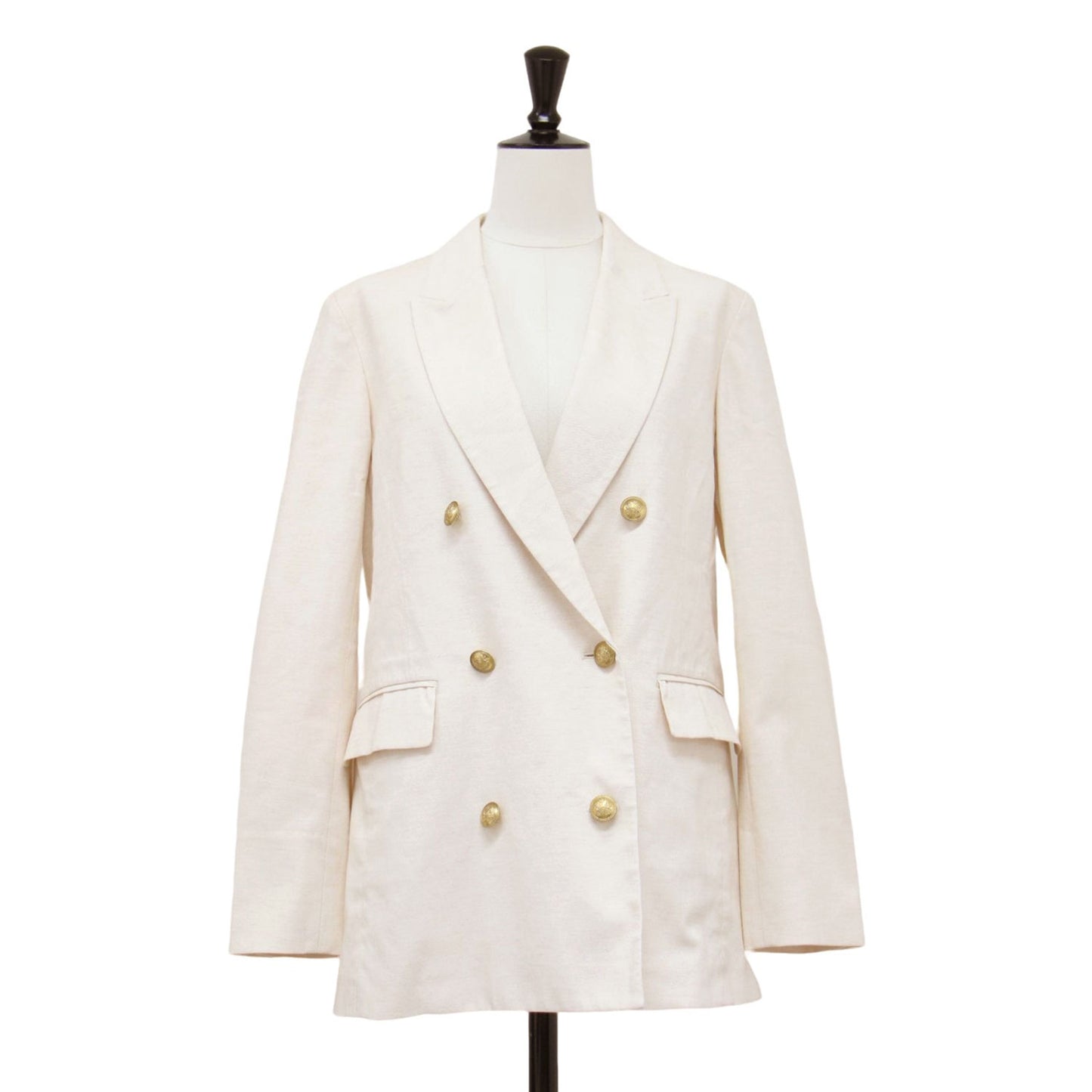 23春夏 リネンブレンド ダブル ジャケット / 長袖 メタルボタン スリット オーバーサイズ コットン