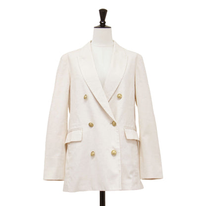 23春夏 リネンブレンド ダブル ジャケット / 長袖 メタルボタン スリット オーバーサイズ コットン