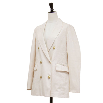 23春夏 リネンブレンド ダブル ジャケット / 長袖 メタルボタン スリット オーバーサイズ コットン