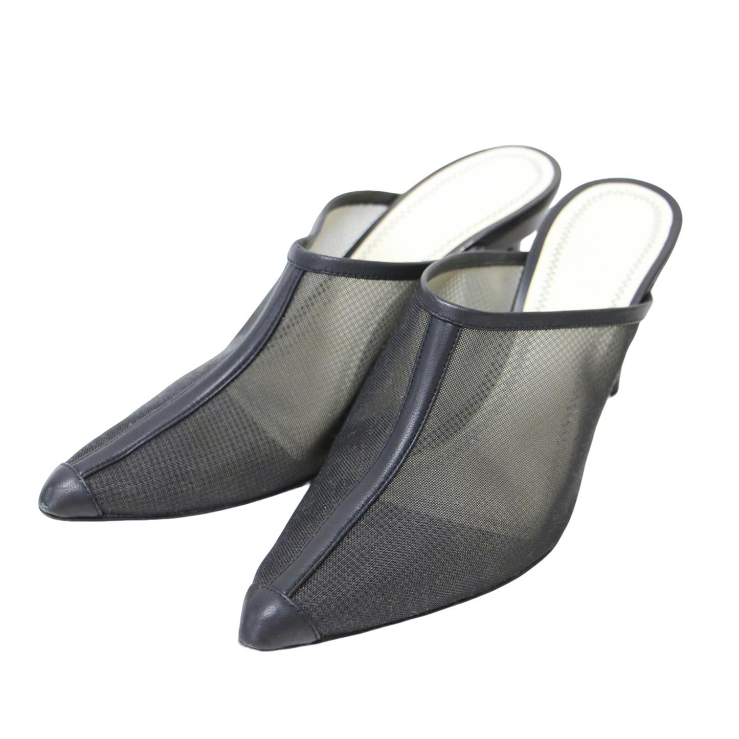 メッシュ ミュール サンダル / ヒール ポインテッドトゥ レザー