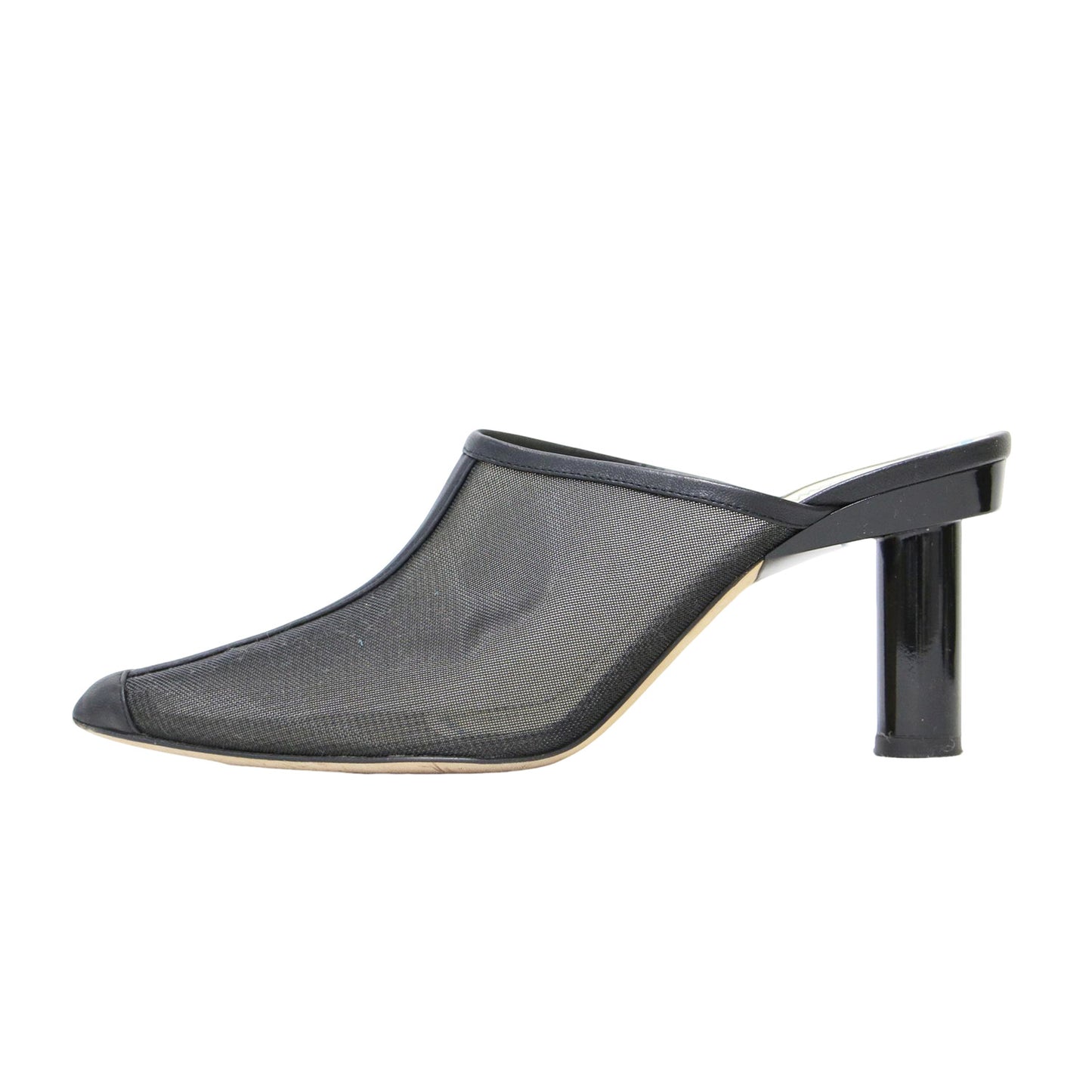 メッシュ ミュール サンダル / ヒール ポインテッドトゥ レザー