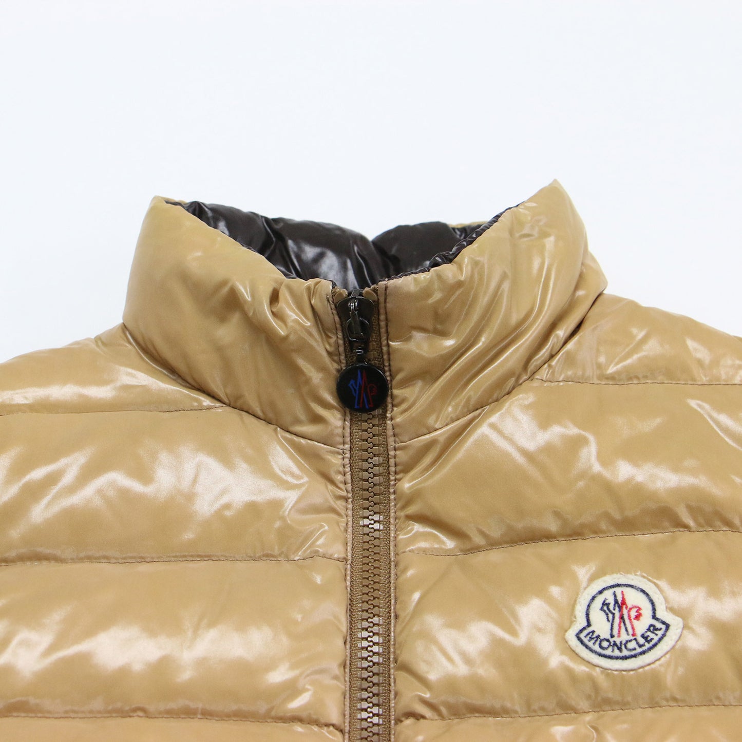 ダウンベスト GHANY GILET / スタンドカラー ダブルジップ ワッペン ロゴ ナイロン