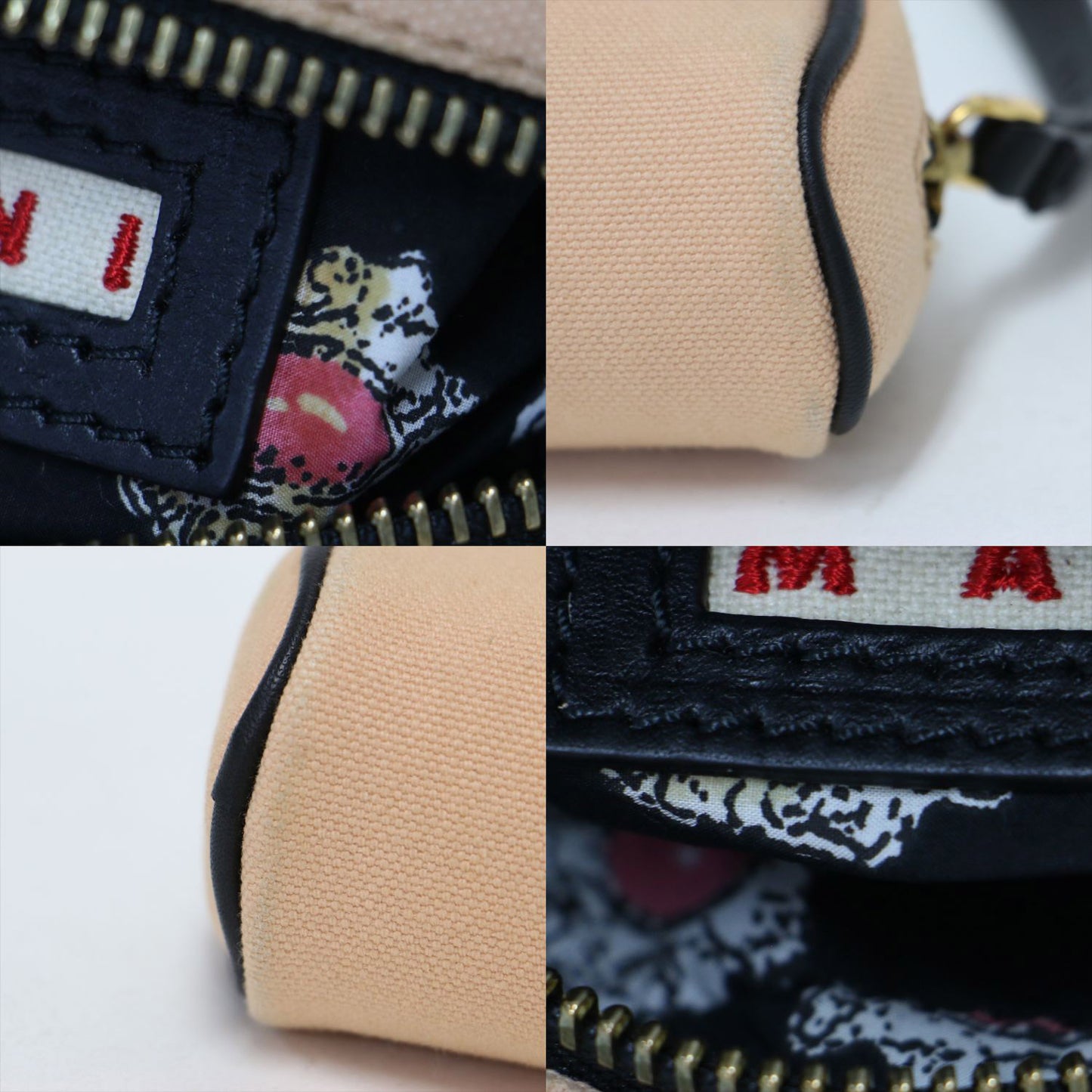 キャンバス ミニポーチ / ラウンドファスナー レザー