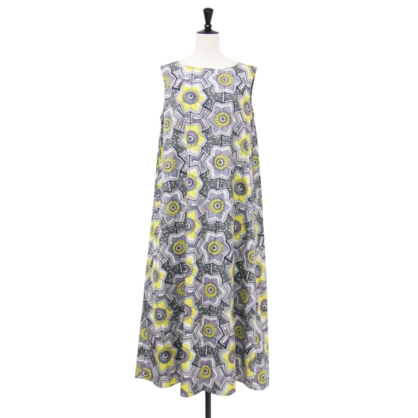 ノースリーブ 総柄 ワンピース / SLEEVELESS LONGDRESS ドレス ロング丈 花柄 Aライン コットン