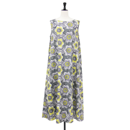 ノースリーブ 総柄 ワンピース / SLEEVELESS LONGDRESS ドレス ロング丈 花柄 Aライン コットン