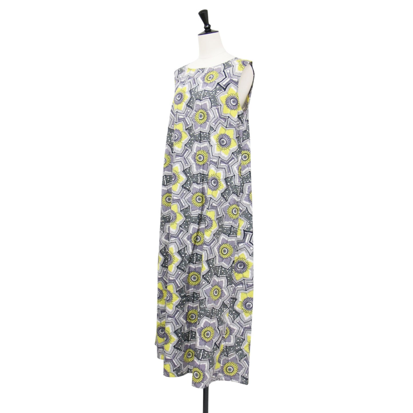 ノースリーブ 総柄 ワンピース / SLEEVELESS LONGDRESS ドレス ロング丈 花柄 Aライン コットン