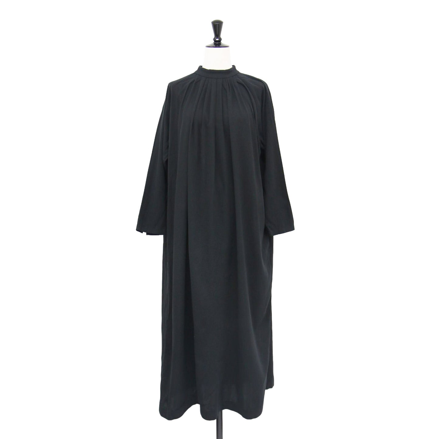 20春夏 コットンダブルスタンドカラー ワンピース / cotton double stand collar OP 長袖 ロング タック スリット