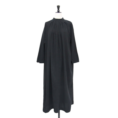 20春夏 コットンダブルスタンドカラー ワンピース / cotton double stand collar OP 長袖 ロング タック スリット