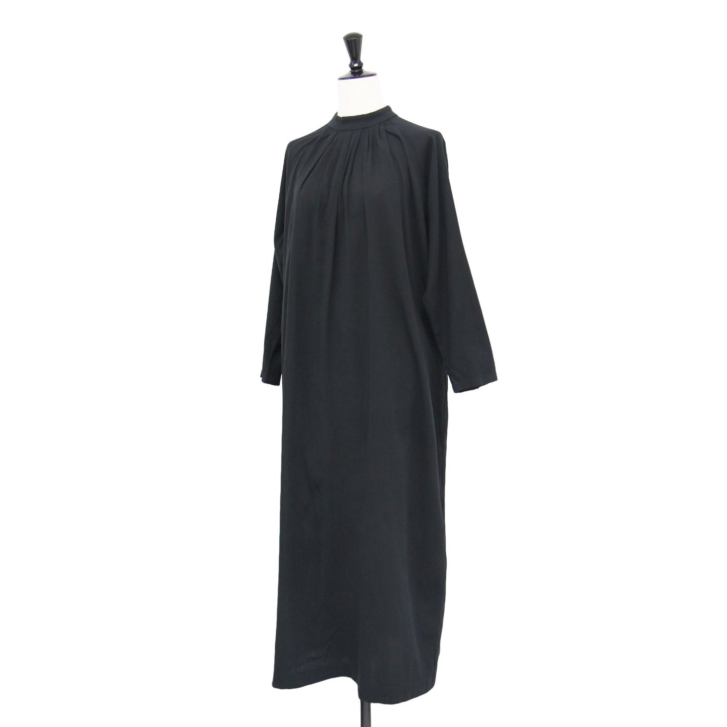 20春夏 コットンダブルスタンドカラー ワンピース / cotton double stand collar OP 長袖 ロング タック スリット