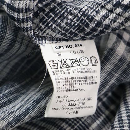 カシュクール ノースリーブワンピース / ドレス Aライン フレア Vネック ノースリーブ チェック 総柄 羽織り ギャザー リネン ウォッシャブル