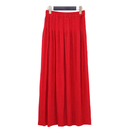 ニット フレア スカート / ロング丈 Aライン タック ギャザー ウエストゴム リネン