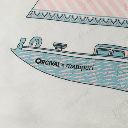 × ORCIVAL シルク ヨットプリント スカーフ / Collage Yacht ブロンドロゴ ジャガード 正方形