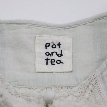 23春夏 インドアンティークレースワンピース / ドレス ラウンドネック ドロップショルダー 長袖 ピンタック くるみボタン コットン