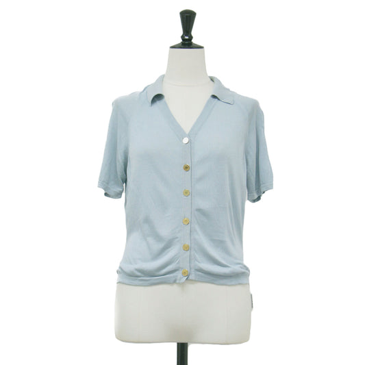 ヴィンテージ ニットシャツ / Vintage プルオーバー Vネック 半袖 ラグラン メタルボタン ハイゲージ シルク