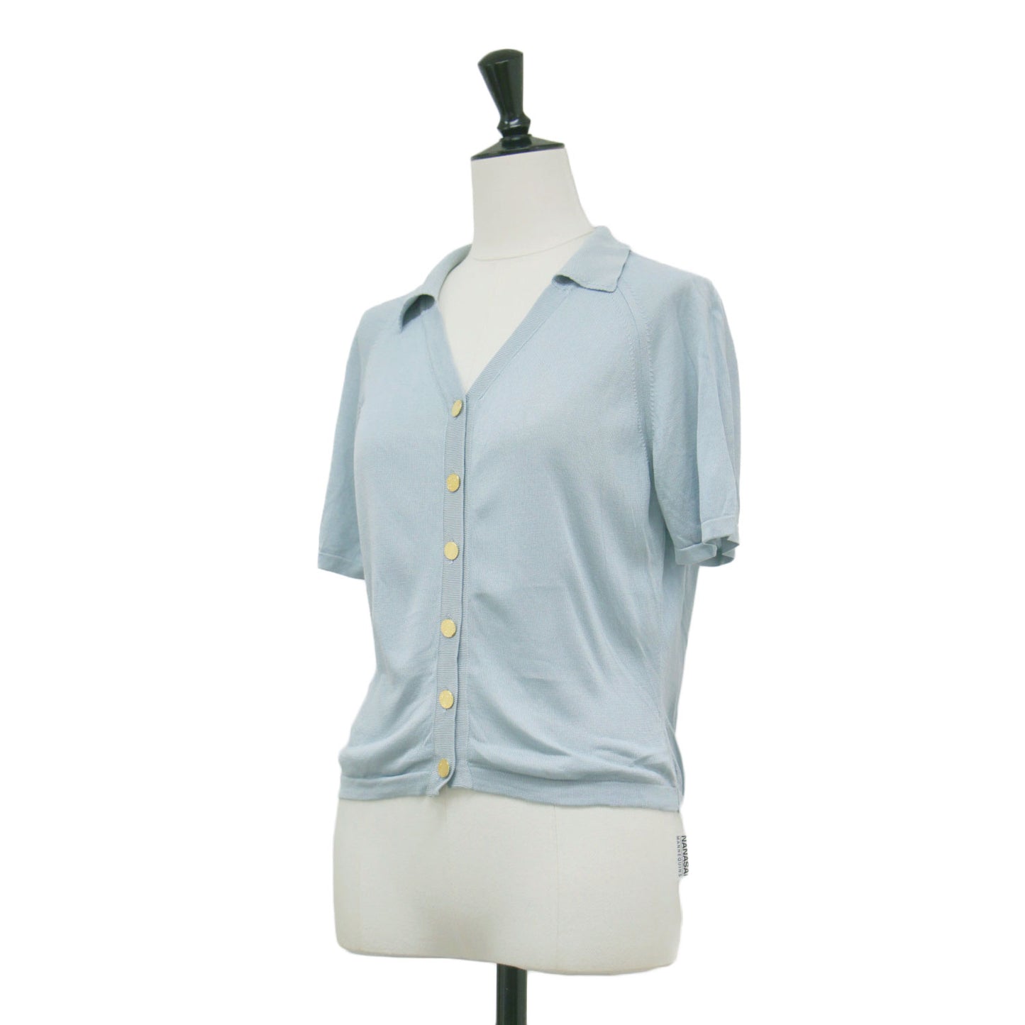 ヴィンテージ ニットシャツ / Vintage プルオーバー Vネック 半袖 ラグラン メタルボタン ハイゲージ シルク