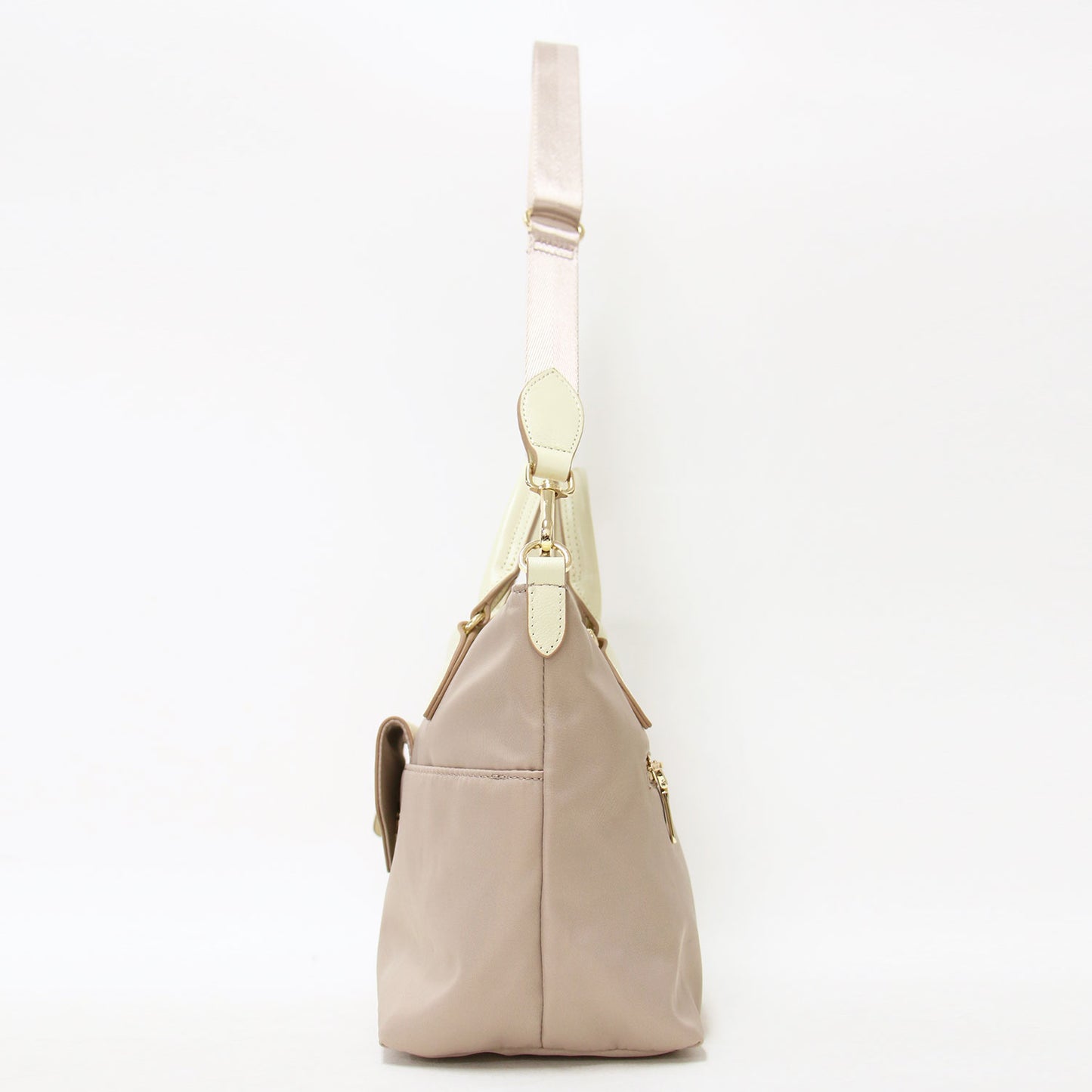 フラップ ナイロン 2WAY トート BAG / ハンド バッグ ショルダー ゴールド金具 バイカラー