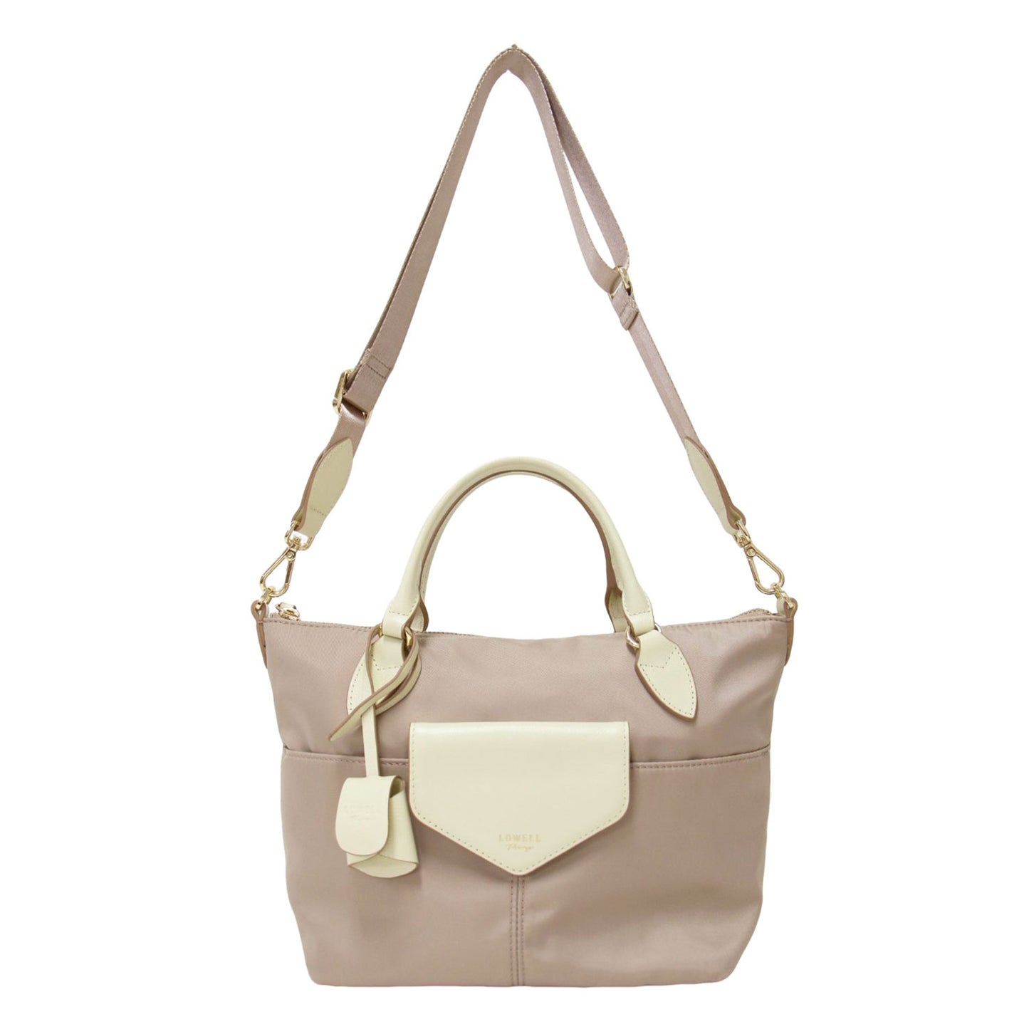 フラップ ナイロン 2WAY トート BAG / ハンド バッグ ショルダー ゴールド金具 バイカラー