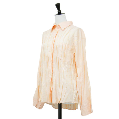 ポケット付き タック ストライプ シャツ / ブラウス 長袖 プリーツ