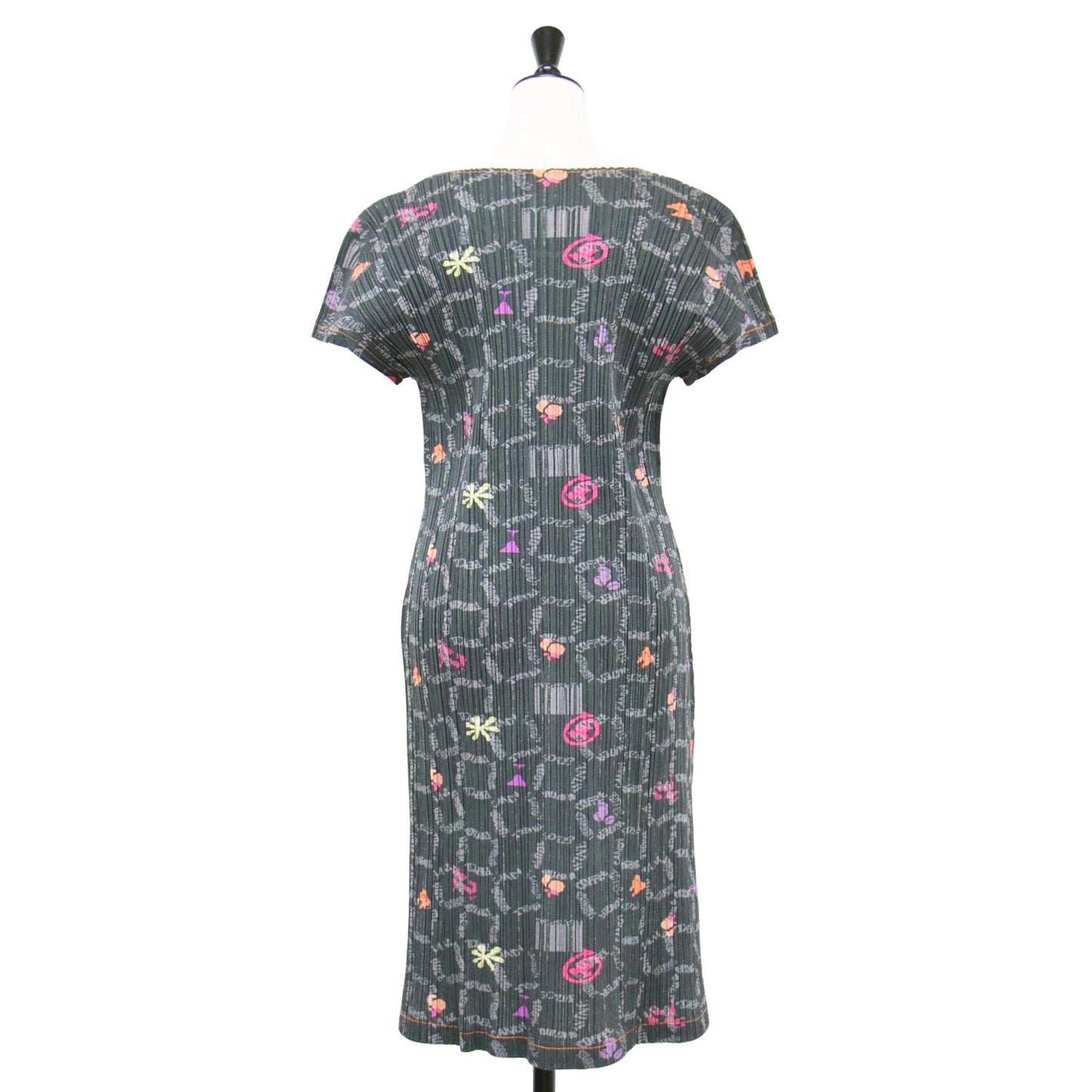 メガマート 総柄 プリーツ ワンピース / 半袖 クルーネック タック フレア Aライン コットン