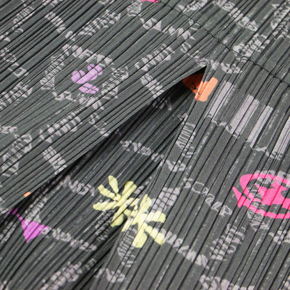 メガマート 総柄 プリーツ ワンピース / 半袖 クルーネック タック フレア Aライン コットン