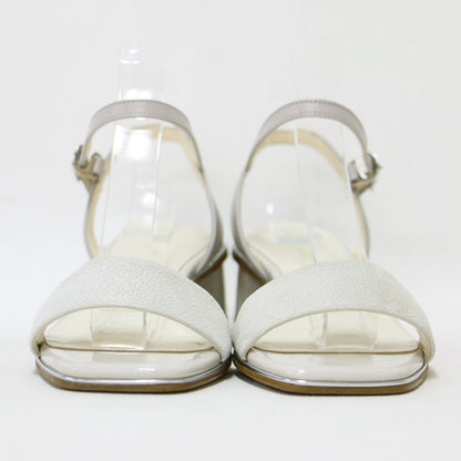 メタルライン ブロックヒール サンダル / オープントゥ ローヒール ラメ加工 本革